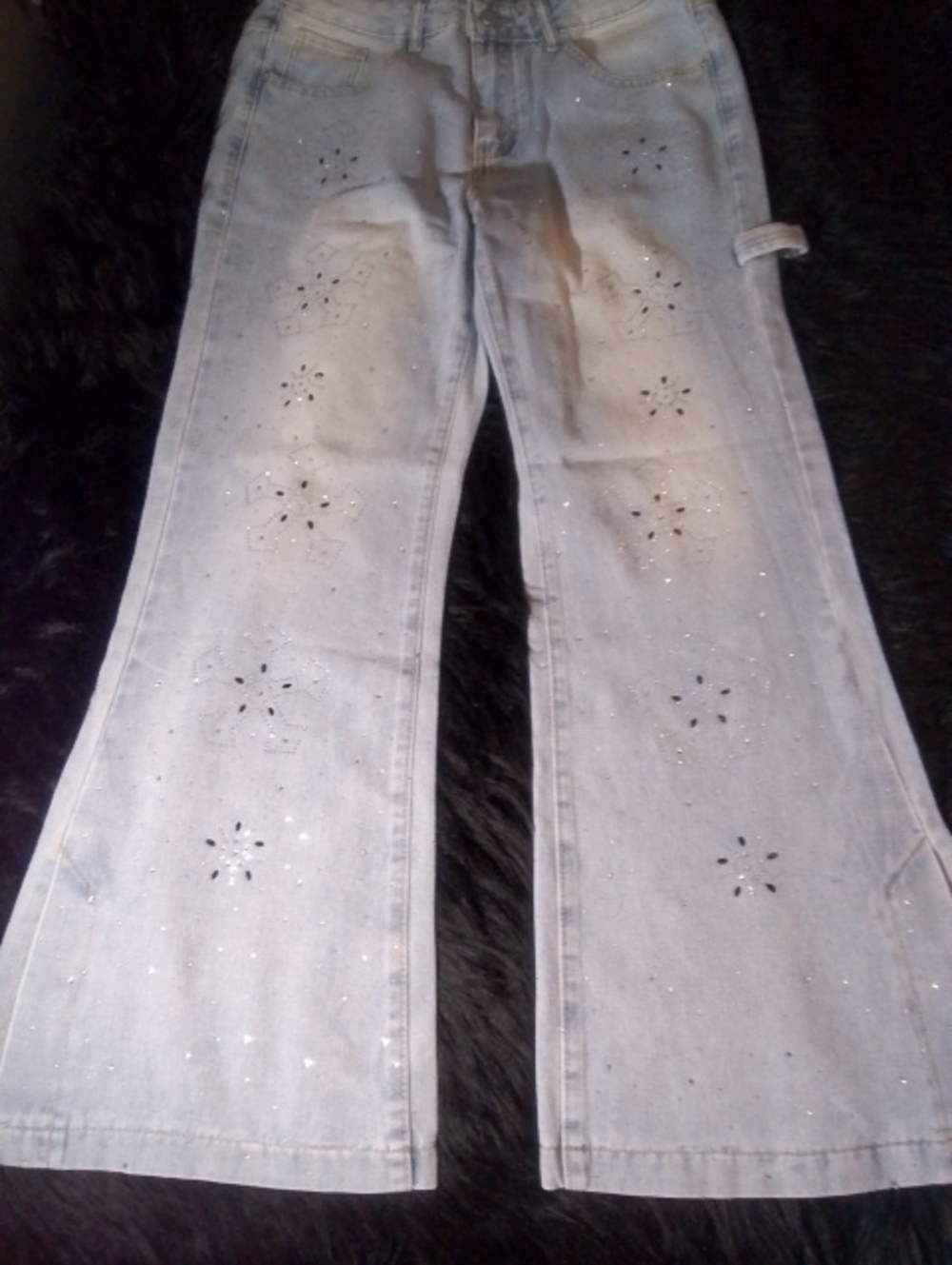 Light Blue Floral Cutout Flare Jeans for Women
